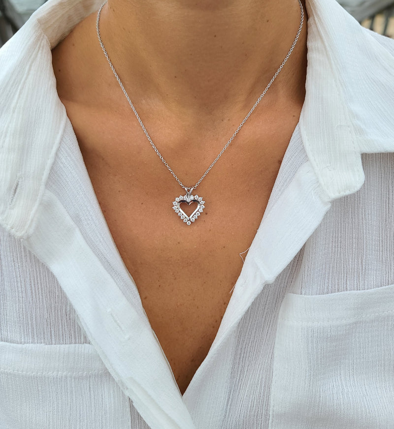 White Gold Open Heart Diamond Necklace - Mila Gems