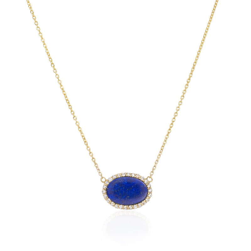 Oval Lapis Diamond Necklace - Mila Gems